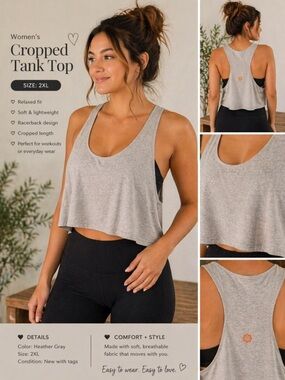 Pro Player cropped Heather Gray Racerback Tank Top 2X